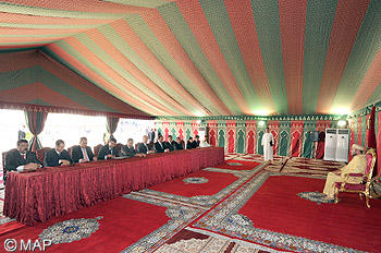 King Mohammad VI presides over a ceremony to sign an agreement of rehabilitation of urban Amzorn